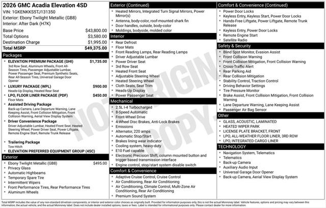 2026 GMC Acadia Elevation FWD