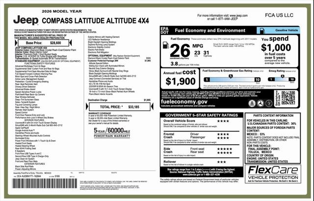 2026 Jeep Compass COMPASS LATITUDE ALTITUDE 4X4 2026 Jeep Compass COMPASS LATITUDE ALTITUDE 4X4