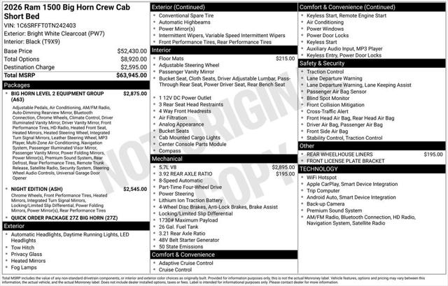 2026 RAM Ram 1500 RAM 1500 BIG HORN CREW CAB 4X4 57 BOX