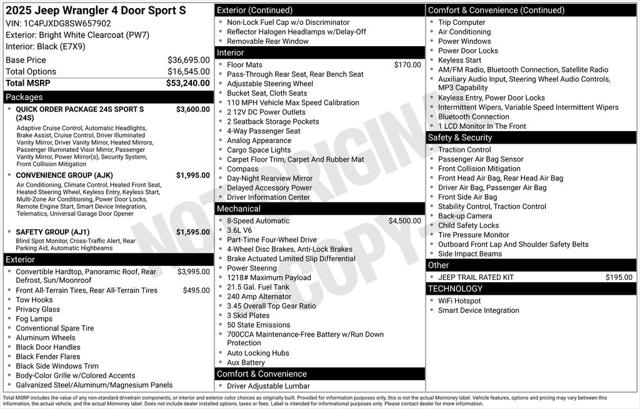 2025 Jeep Wrangler WRANGLER 4-DOOR SPORT S