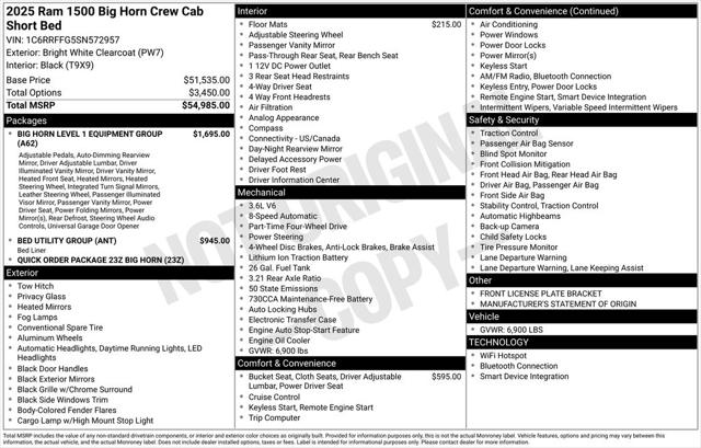 2025 RAM Ram 1500 RAM 1500 BIG HORN CREW CAB 4X4 57 BOX