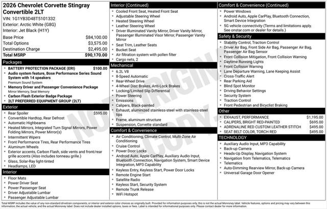 2026 Chevrolet Corvette Stingray Convertible, 2LT, RWD