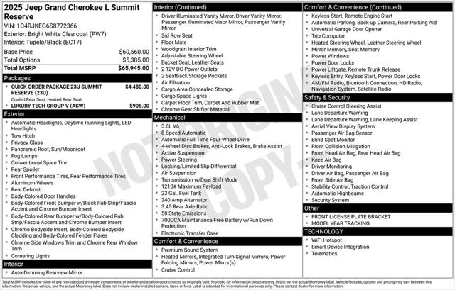 2025 Jeep Grand Cherokee GRAND CHEROKEE L SUMMIT RESERVE 4X4 2025 Jeep Grand Cherokee GRAND CHEROKEE L SUMMIT RESERVE 4X4