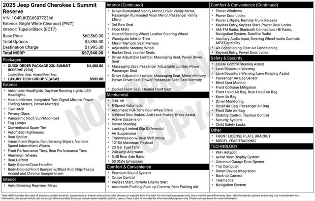2025 Jeep Grand Cherokee GRAND CHEROKEE L SUMMIT RESERVE 4X4