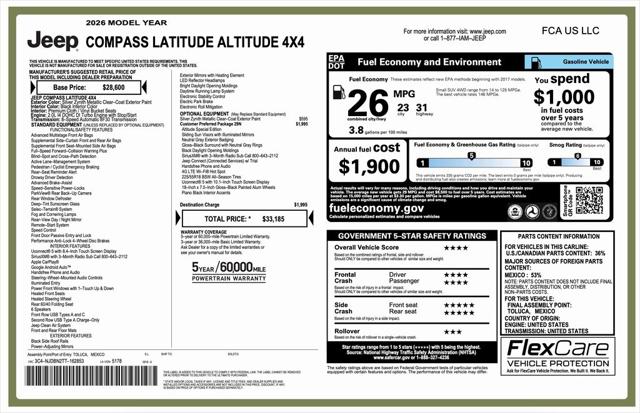 2026 Jeep Compass COMPASS LATITUDE ALTITUDE 4X4 2026 Jeep Compass COMPASS LATITUDE ALTITUDE 4X4