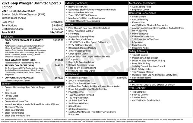 2021 Jeep Wrangler Unlimited Sport S 4x4 2021 Jeep Wrangler Unlimited Sport S 4x4