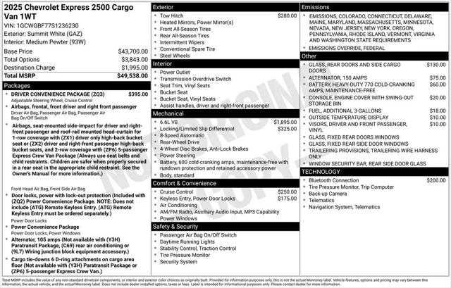 2025 Chevrolet Express Cargo Van RWD 2500 Extended Wheelbase WT