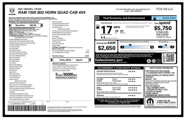 2021 RAM 1500 Big Horn Quad Cab 4x4 64 Box