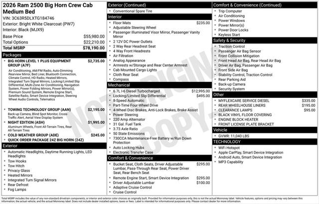 2026 RAM Ram 2500 RAM 2500 BIG HORN CREW CAB 4X4 64 BOX