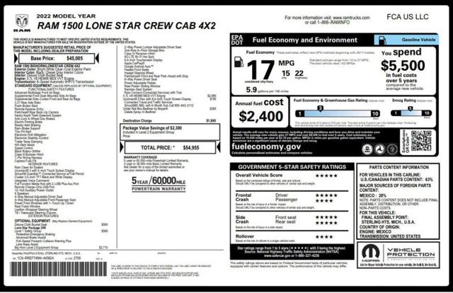 2022 Ram 1500 Lone Star Crew Cab 4x2 5'7" Box