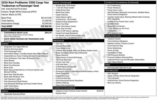 2026 Ram ProMaster 2500 Cargo Van Tradesman High Roof 136" WB w/Pass Seat