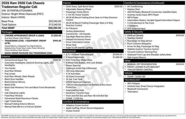 2026 RAM Ram 3500 Chassis Cab RAM 3500 TRADESMAN CHASSIS REGULAR CAB 4X4 84 CA 2026 RAM Ram 3500 Chassis Cab RAM 3500 TRADESMAN CHASSIS REGULAR CAB 4X4 84 CA