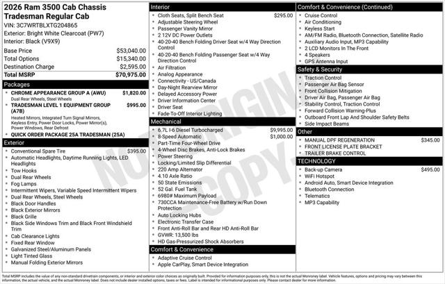 2026 RAM Ram 3500 Chassis Cab RAM 3500 TRADESMAN CHASSIS REGULAR CAB 4X4 84 CA