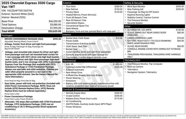 2025 Chevrolet Express Cargo Van RWD 3500 Extended Wheelbase WT