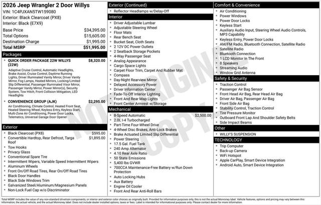 2026 Jeep Wrangler WRANGLER 2-DOOR WILLYS 2026 Jeep Wrangler WRANGLER 2-DOOR WILLYS