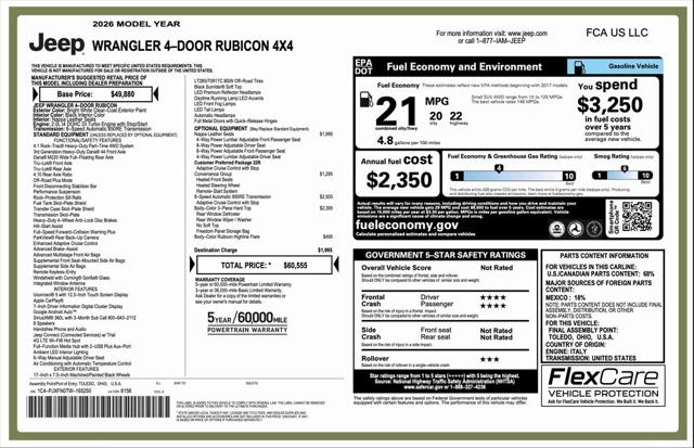 2026 Jeep Wrangler WRANGLER 4-DOOR RUBICON 2026 Jeep Wrangler WRANGLER 4-DOOR RUBICON