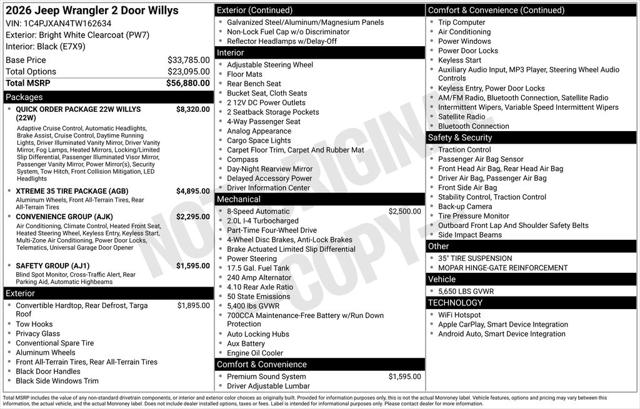 2026 Jeep Wrangler WRANGLER 2-DOOR WILLYS 2026 Jeep Wrangler WRANGLER 2-DOOR WILLYS