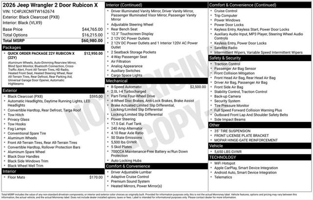 2026 Jeep Wrangler WRANGLER 2-DOOR RUBICON X 2026 Jeep Wrangler WRANGLER 2-DOOR RUBICON X