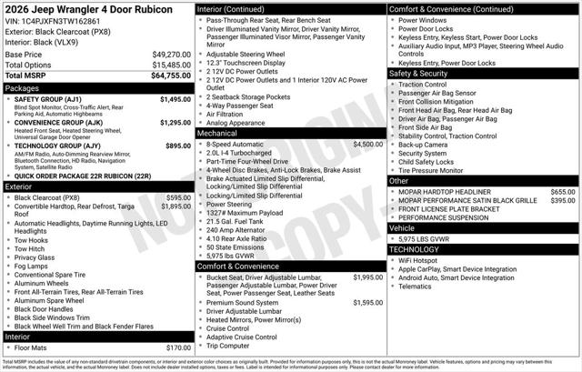 2026 Jeep Wrangler WRANGLER 4-DOOR RUBICON 2026 Jeep Wrangler WRANGLER 4-DOOR RUBICON