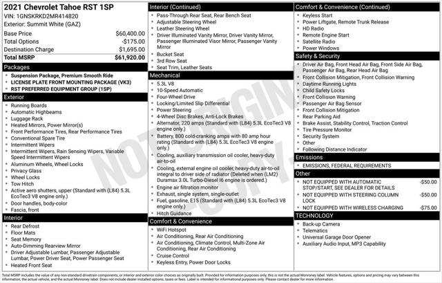 2021 Chevrolet Tahoe 4WD RST 2021 Chevrolet Tahoe 4WD RST