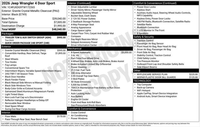 2026 Jeep Wrangler WRANGLER 4-DOOR SPORT 2026 Jeep Wrangler WRANGLER 4-DOOR SPORT