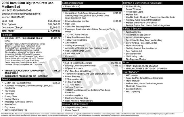 2026 Ram 2500 Big Horn Crew Cab 4x4 6'4" Box