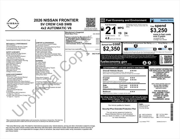 2026 Nissan Frontier Crew Cab SV 4x2