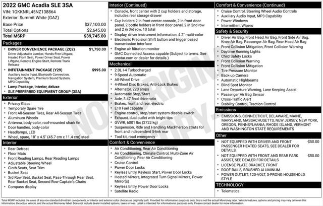 2022 GMC Acadia AWD SLE