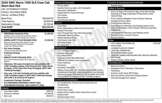 2026 GMC Sierra 1500 Crew Cab, Short Bed, SLE, 4WD
