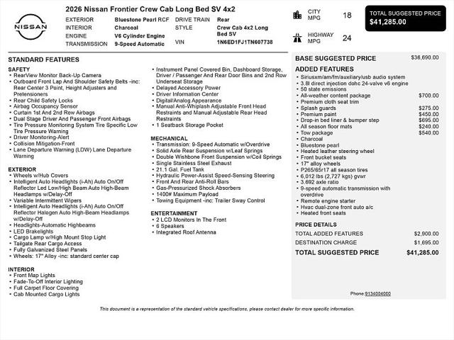 2026 Nissan Frontier Crew Cab Long Bed SV 4x2