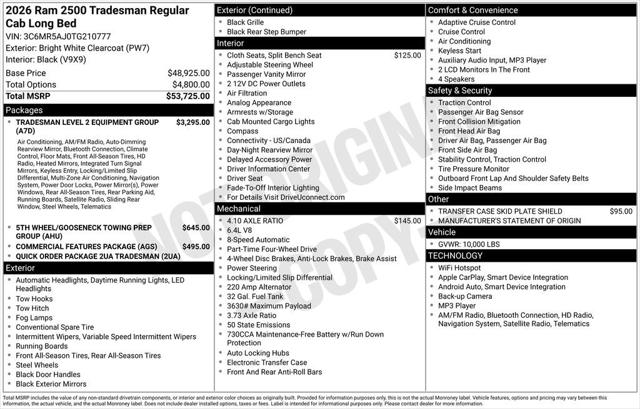 2026 RAM Ram 2500 RAM 2500 TRADESMAN REGULAR CAB 4X4 8 BOX