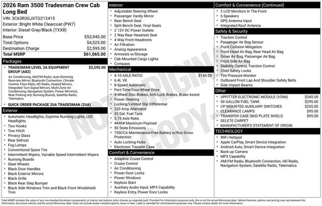 2026 RAM Ram 3500 RAM 3500 TRADESMAN CREW CAB 4X4 8 BOX 2026 RAM Ram 3500 RAM 3500 TRADESMAN CREW CAB 4X4 8 BOX