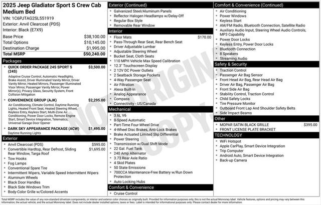 2025 Jeep Gladiator GLADIATOR SPORT S 4X4 2025 Jeep Gladiator GLADIATOR SPORT S 4X4