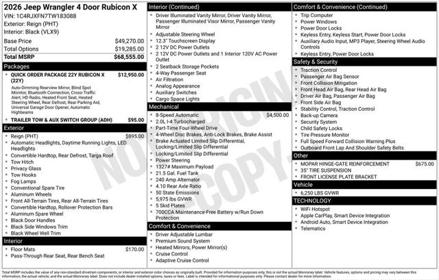 2026 Jeep Wrangler WRANGLER 4-DOOR RUBICON X 2026 Jeep Wrangler WRANGLER 4-DOOR RUBICON X