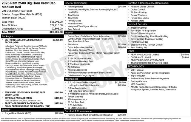 2026 RAM Ram 2500 RAM 2500 BIG HORN CREW CAB 4X4 64 BOX