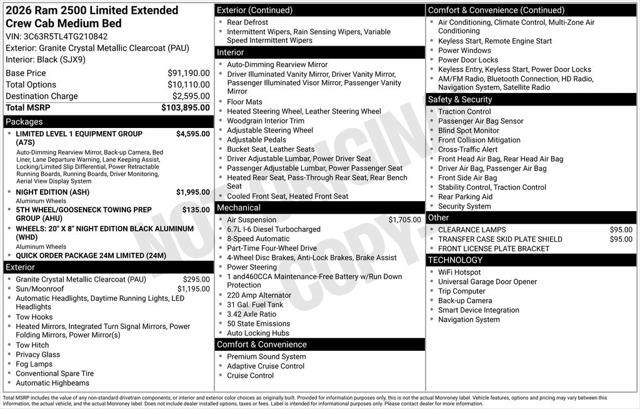 2026 RAM Ram 2500 RAM 2500 LIMITED MEGA CAB 4X4 64 BOX