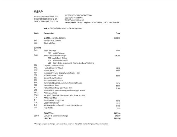 2026 Mercedes-Benz GLS GLS 450 4MATIC