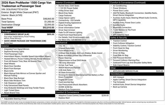 2026 Ram ProMaster Cargo Van Tradesman Low Roof 136" WB w/Pass Seat