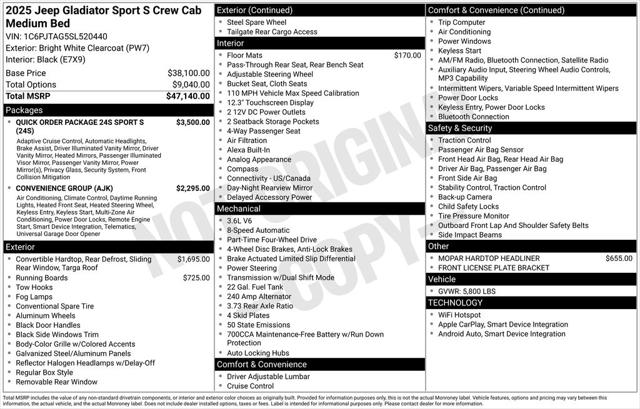 2025 Jeep Gladiator GLADIATOR SPORT S 4X4 2025 Jeep Gladiator GLADIATOR SPORT S 4X4