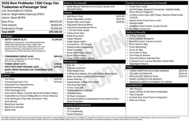 2026 Ram ProMaster Cargo Van Tradesman High Roof 136 WB w/Pass Seat