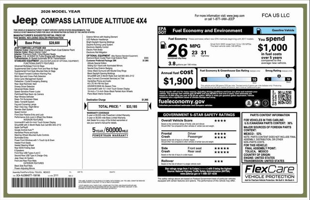 2026 Jeep Compass COMPASS LATITUDE ALTITUDE 4X4