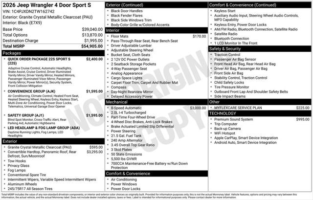 2026 Jeep Wrangler WRANGLER 4-DOOR SPORT S 2026 Jeep Wrangler WRANGLER 4-DOOR SPORT S