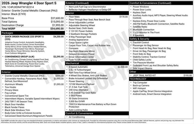 2026 Jeep Wrangler WRANGLER 4-DOOR SPORT S 2026 Jeep Wrangler WRANGLER 4-DOOR SPORT S