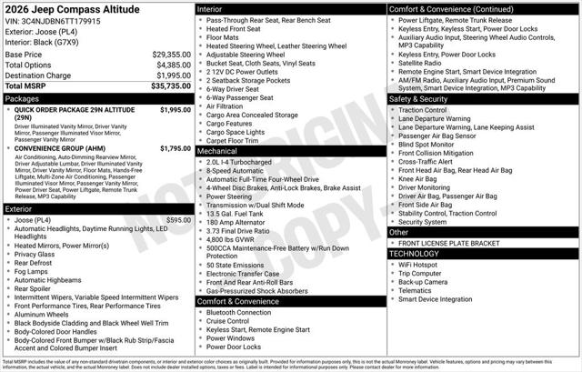 2026 Jeep Compass COMPASS LATITUDE ALTITUDE 4X4 2026 Jeep Compass COMPASS LATITUDE ALTITUDE 4X4