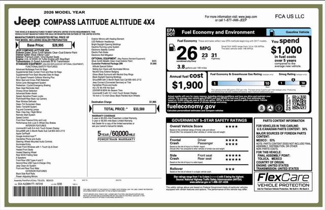 2026 Jeep Compass COMPASS LATITUDE ALTITUDE 4X4