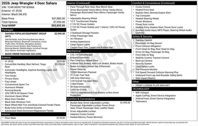 2026 Jeep Wrangler WRANGLER 4-DOOR SAHARA 2026 Jeep Wrangler WRANGLER 4-DOOR SAHARA