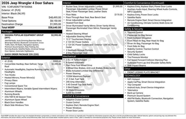 2026 Jeep Wrangler WRANGLER 4-DOOR SAHARA