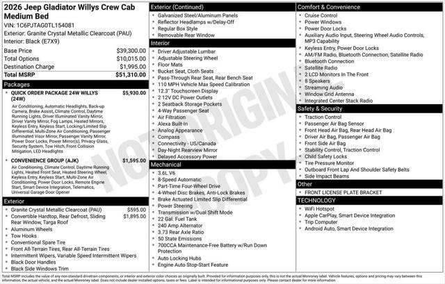 2026 Jeep Gladiator GLADIATOR WILLYS 4X4