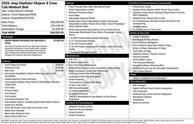 2026 Jeep Gladiator GLADIATOR MOJAVE X 4X4