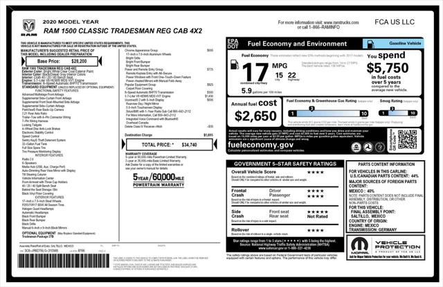 2020 RAM 1500 Classic Tradesman Regular Cab 4x2 8 Box 2020 RAM 1500 Classic Tradesman Regular Cab 4x2 8 Box